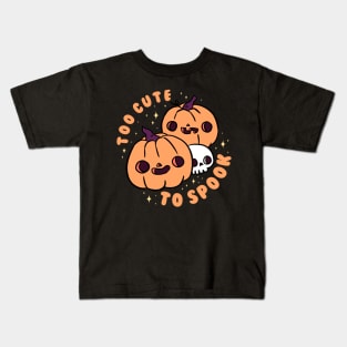 Too cute to spook a fun halloween pumpkin heads with a cute skull Kids T-Shirt